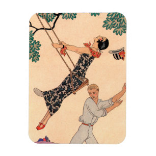 Vintage Art Deco Liebe, The Swing von George Barbi Magnet
