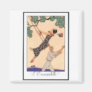 Vintage Art Deco Liebe, The Swing von George Barbi Magnet