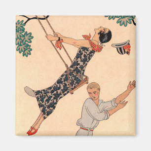 Vintage Art Deco Liebe, The Swing von George Barbi Magnet