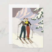 Vintage Art Deco Liebe und Romantik Skifahren Ankündigung (Vorne/Hinten)