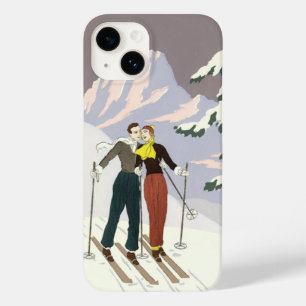 Vintage Art Deco Liebe und Romantik Skifahren Case-Mate iPhone Hülle
