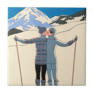 Vintage Art Deco, Liebende im Schnee von George Ba Fliese