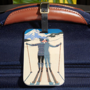 Vintage Art Deco, Liebende im Schnee von George Ba Gepäckanhänger