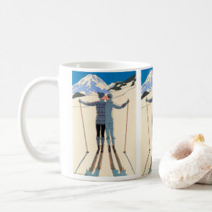 Vintage Art Deco, Liebende im Schnee von George Ba Kaffeetasse