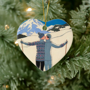 Vintage Art Deco, Liebende im Schnee von George Ba Keramikornament