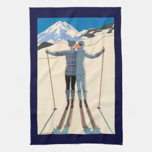 Vintage Art Deco, Liebende im Schnee von George Ba Küchentuch