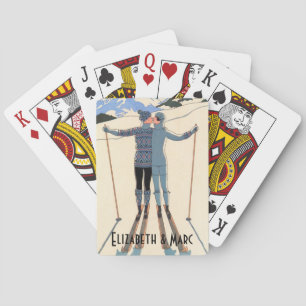 Vintage Art Deco, Liebende im Schnee von George Ba Spielkarten