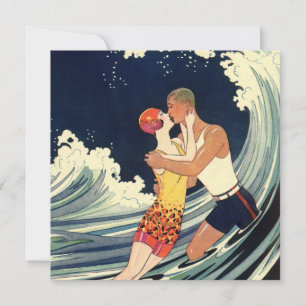 Vintage Art Deco, Liebende küssen sich bei Strandh Einladung
