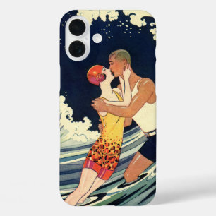 Vintage-Art Deco - Liebende küssen sich in den Wel iPhone 16 Plus Hülle