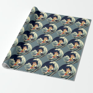 Vintage-Art-Déco-Liebende küssen sich in den Welle Geschenkpapier