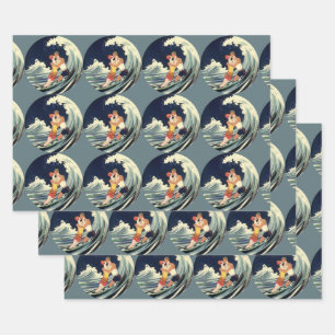 Vintage Art Deco Liebhaber des Kusses in den Welle Geschenkpapier Set