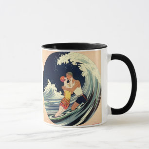 Vintage Art Deco Liebhaber des Kusses in den Welle Tasse