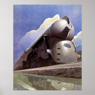 Vintage Art Deco Lokomotive Zug Anzeige Poster