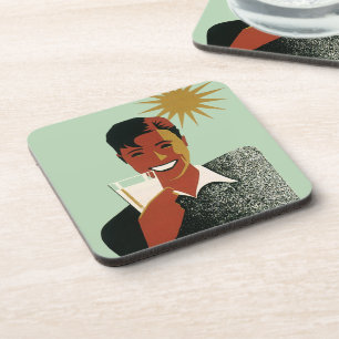 Vintage Art Deco Mann, kalte Getränke im Sommer Getränkeuntersetzer