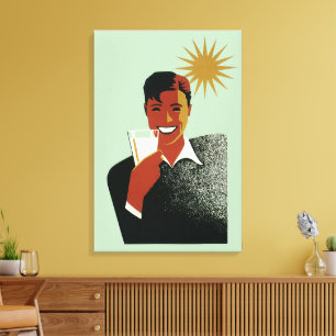 Vintage Art Deco, Mann mit Cocktail in der Sonne Leinwanddruck