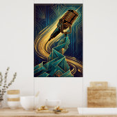 Vintage Art Deco Microphone Music Gold & Teal Poster (Küche)