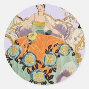 Vintage-Art-Déco-Modeillustration Elegant  Runder Aufkleber