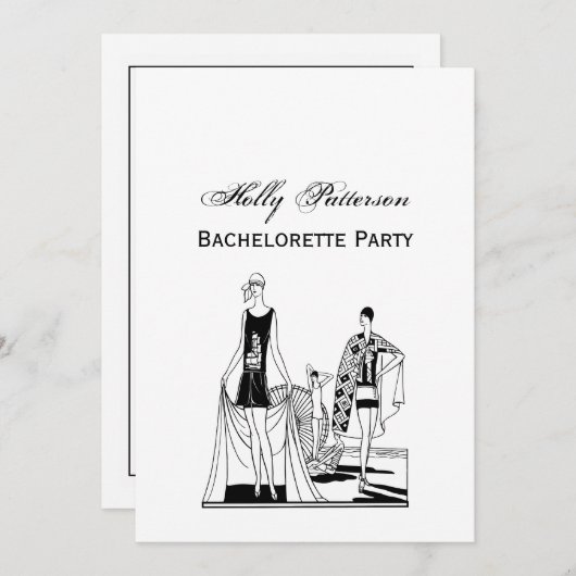 Vintage Art-Deco-modische Damen am Strand Einladung (Vorne/Hinten)