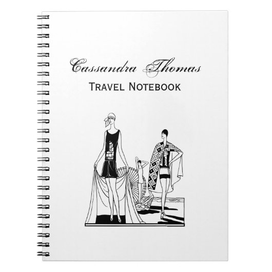 Vintage Art-Deco-modische Damen am Strand Notizblock (Vorderseite)