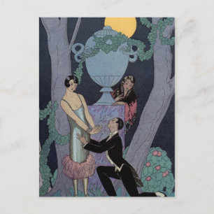 Vintage-Art-Deco-Mondlicht-Liebesdreieck-Postkarte Postkarte