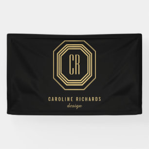 Vintage Art Deco Monogram Gold/Black Banner