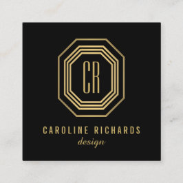 Vintage Art Deco Monogram Gold/Black Quadratische Visitenkarte