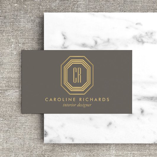 Vintage Art Deco Monogram Gold/Grau Visitenkarte