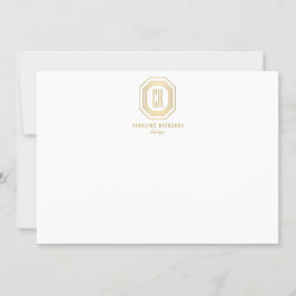 Vintage Art Deco Monogram Gold/White Flat Notecard Mitteilungskarte