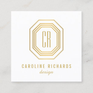 Vintage Art Deco Monogram Gold/White Quadratische Visitenkarte