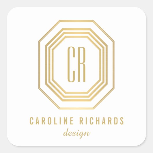 Vintage Art Deco Monogram Gold/White Quadratischer Aufkleber (Vorderseite)