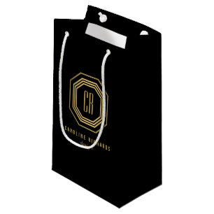 Vintage Art Deco Monogramm Gold/Schwarz Kleine Geschenktüte