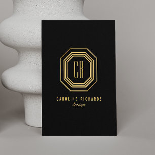 Vintage Art Deco Monogramm Gold/Schwarz Visitenkarte