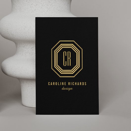 Vintage Art Deco Monogramm Gold/Schwarz Visitenkarte