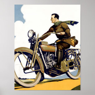 Vintage-Art-Déco-Motorrad-Druck Poster