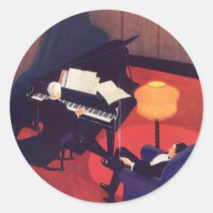 Vintage Art Deco Musiklounge Klavierspieler Pianis Runder Aufkleber