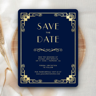 Vintage Art Deco Navy Blau Goldene Hochzeitsfoto Save The Date