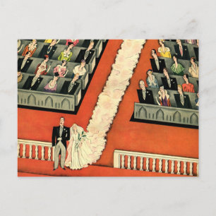 Vintage-Art-Déco-Neuvermählte, Adressänderung Ankündigungspostkarte