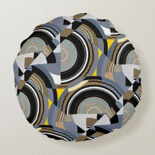Vintage Art Deco Pochoir Jazz Geometrische Formen Rundes Kissen