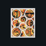 Vintage Art Deco Pochoir Jazz Geometrische Zirkel Leinwanddruck<br><div class="desc">Vintage Illustrationskunst Deko Jazz pochoir Muster von Georges Valmier aus der französischen Musterbuchreihe Collection Decors et Couleurs,  1930. Pochoir ist eine Schablonentechnik,  die in surrealistischen Malereien üblich ist. Modernes Design mit runden geometrischen Formen von Kreisen,  Linien und Dreiecken. Schöne,  warme Herbstfarben mit orangefarbenen,  braunen,  goldgelben und neutralen Grautönen.</div>