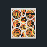 Vintage Art Deco Pochoir Jazz Geometrische Zirkel Leinwanddruck<br><div class="desc">Vintage Illustrationskunst Deko Jazz pochoir Muster von Georges Valmier aus der französischen Musterbuchreihe Collection Decors et Couleurs,  1930. Pochoir ist eine Schablonentechnik,  die in surrealistischen Malereien üblich ist. Modernes Design mit runden geometrischen Formen von Kreisen,  Linien und Dreiecken. Schöne,  warme Herbstfarben mit orangefarbenen,  braunen,  goldgelben und neutralen Grautönen.</div>