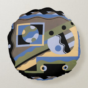 Vintage Art Deco Pochoir Jazz Kubismus Muster Rundes Kissen