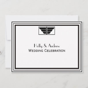 Vintage Art Deco Rahmen Schwarz Weiß #2 H Hochzeit Einladung