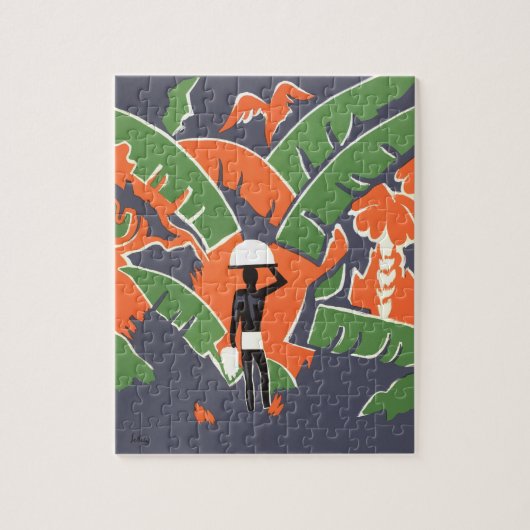 Vintage Art-Deco-Reise, Indianerin im afrikanische Puzzle (Vertikal)