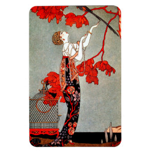 Vintage Art Deco rote Blumen Magnet