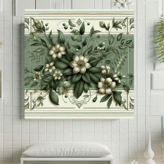 Vintage Art Deco Salbeigrün Flora Botanisches Desi Fliese