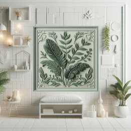 Vintage Art Deco Salbeigrünes Blatt Botanisches De Fliese