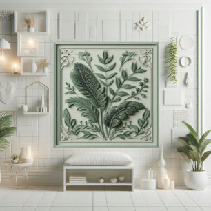 Vintage Art Deco Salbeigrünes Blatt Botanisches De Fliese