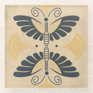 Vintage-Art-Déco-Schmetterlingsmotiv Glasuntersetzer