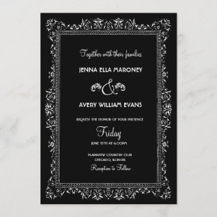 Vintage Art Deco Schwarz-Weiße Hochzeit Einladung