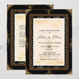 Vintage Art Deco Schwarze und Goldene Hochzeit Einladung